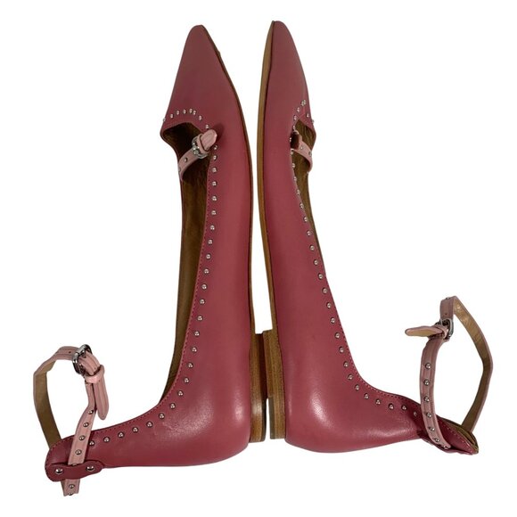COACH Jody Pink Leather Studded Pointed Toe Flats Ankle Strap Women’s Size 9.5B - Picture 3 of 9